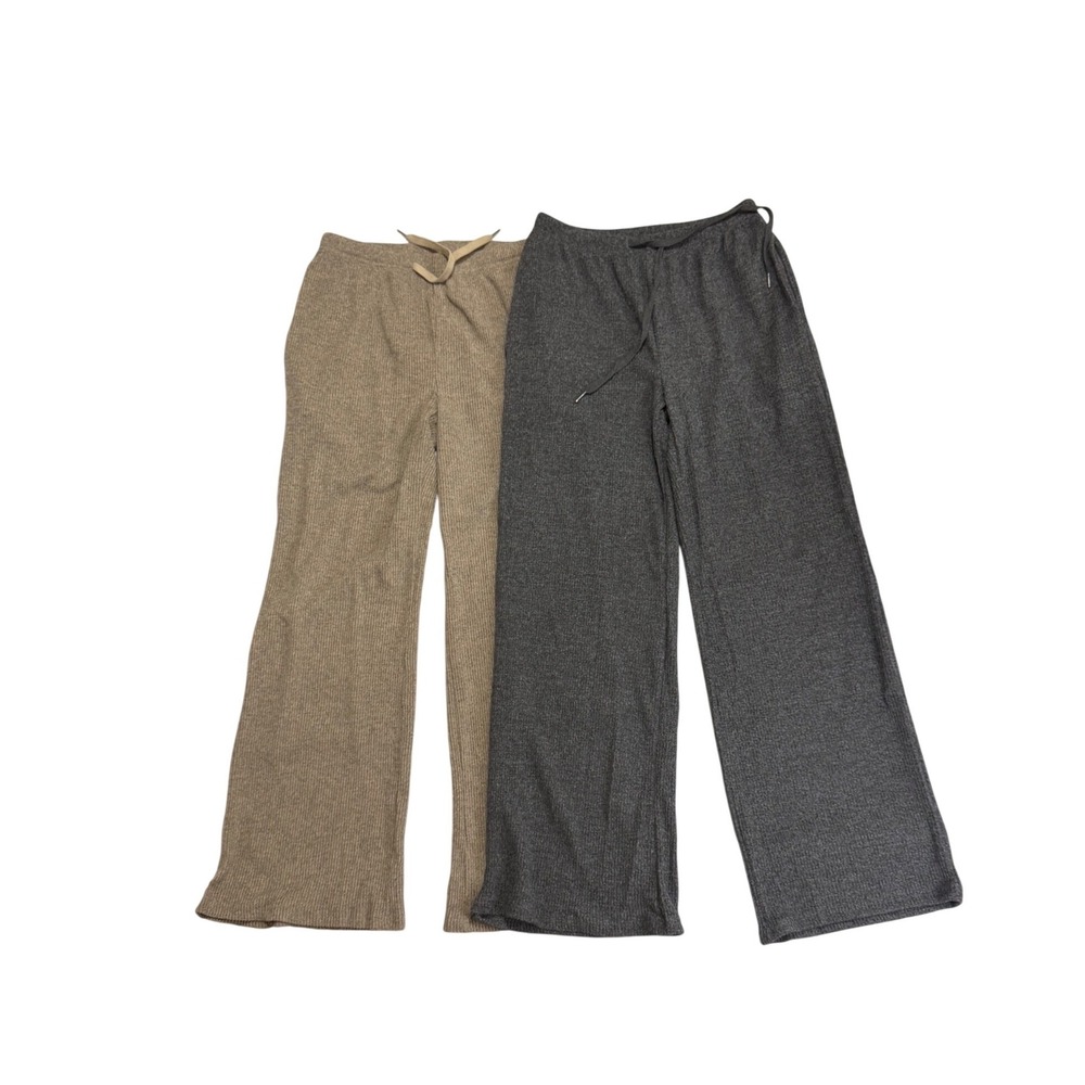 2 Pack Downtown Girl Heather Oatmeal Tan & Charcoal Grey Wide Leg Lounge Pants